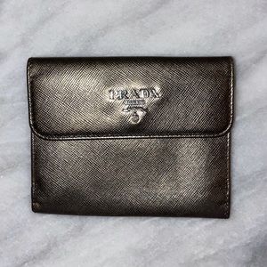 PRADA Metallic Saffiano Leather Wallet